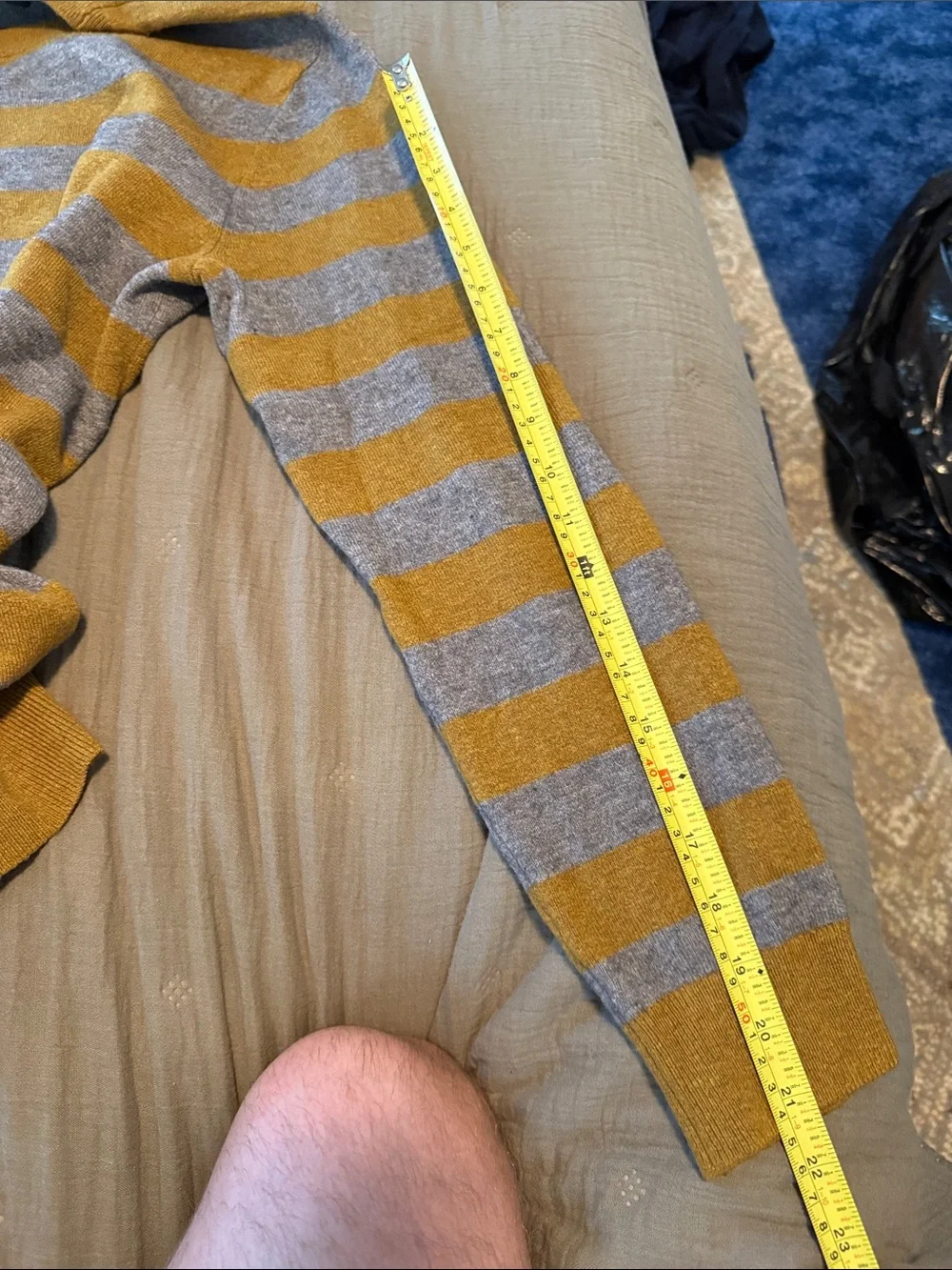 Banana Republic Merino Wool Men's Crewneck Sweater - Mustard and Gray Stripes